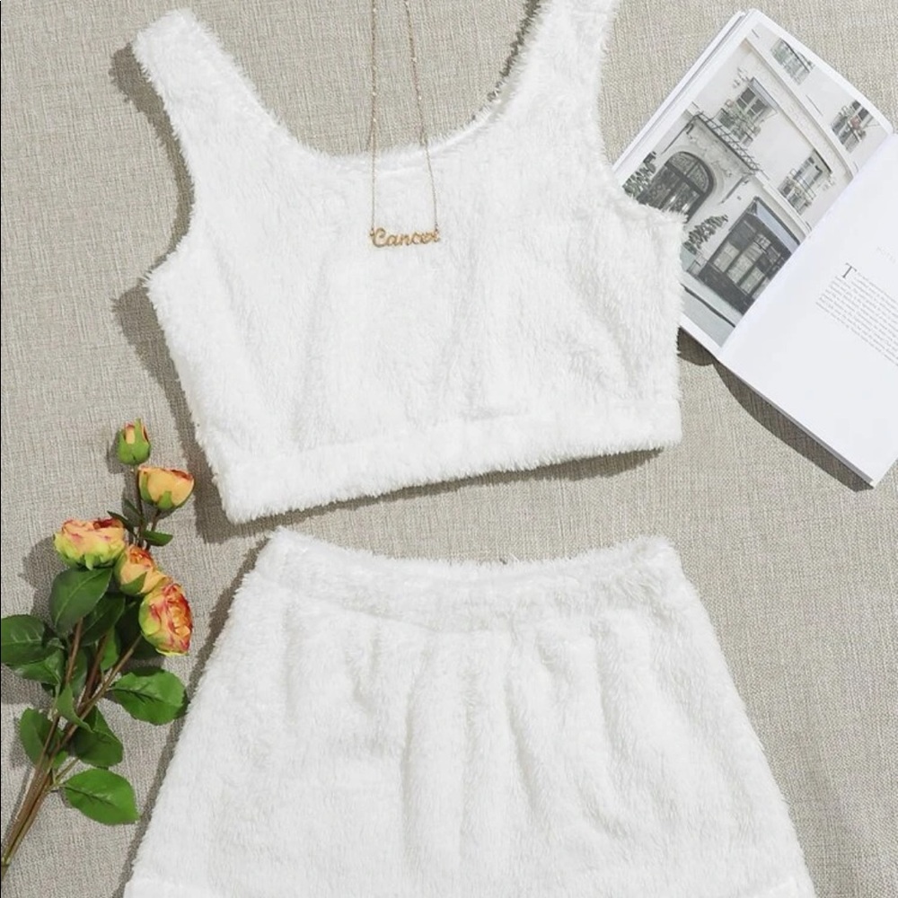 Fuzzy white shorts pajama set